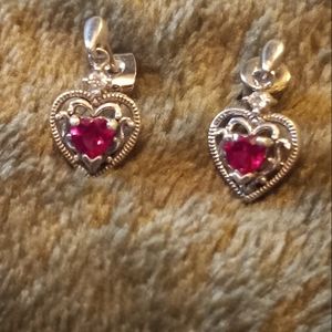 EUC Vintage Jewelili Sterling Silver w/ Created Ruby and Diamond Earrings